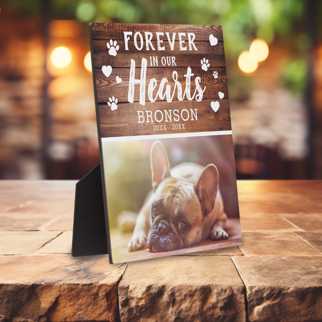 Rustic Forever In Our Hearts Pet Memorial Photo Plaque (Creator Uploaded)
