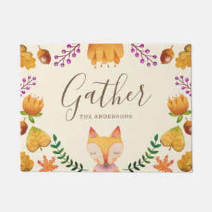 Rustic Fox Autumn Foliage Personalised Doormat