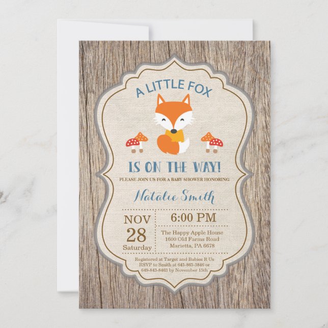 Rustic Fox Baby Shower Invitation Boy (Front)