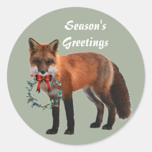 Rustic Fox Round Christmas Sticker, Glossy Classic Round Sticker