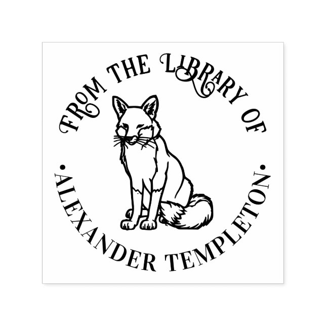 Rustic Fox Sitting “From the Library of” Book Name Self-inking Stamp (Design)
