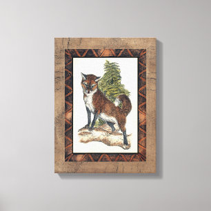 Rustic Fox Stepping on a Tree Trunk Canvas Print