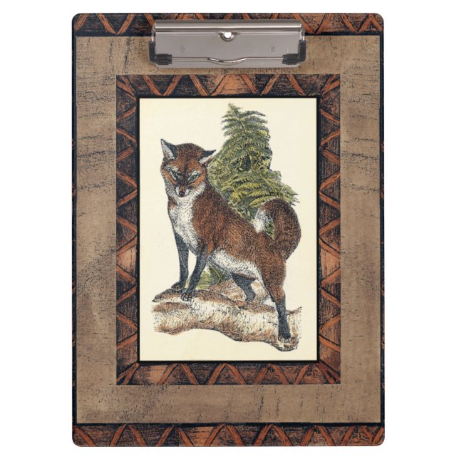 Rustic Fox Stepping on a Tree Trunk Clipboard (Front)