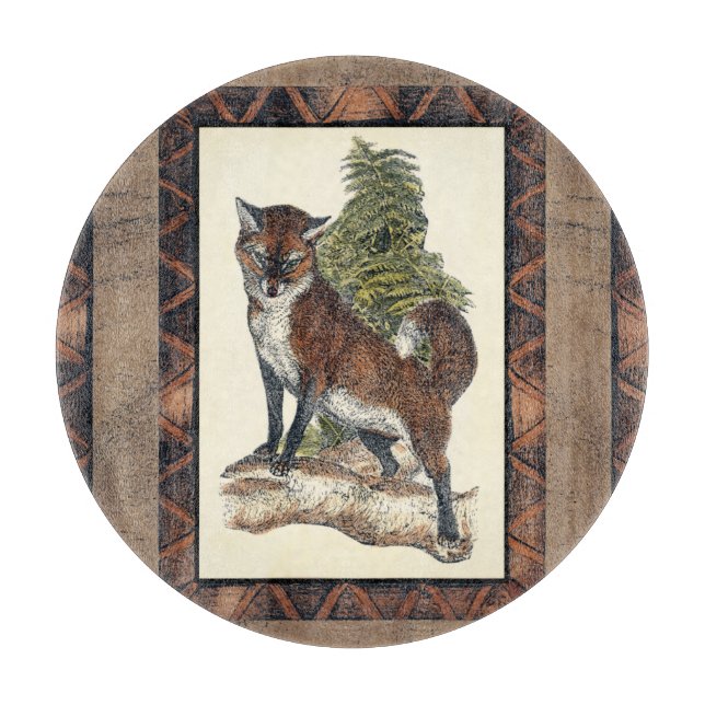 Rustic Fox Stepping on a Tree Trunk Cutting Board (Front)