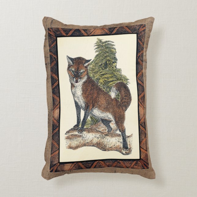 Rustic Fox Stepping on a Tree Trunk Decorative Cushion (Front(Vertical))