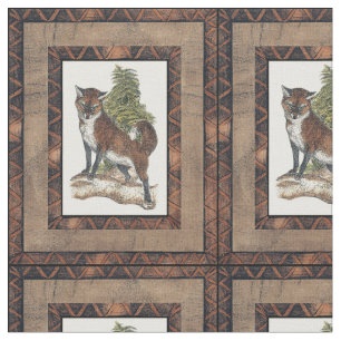 Rustic Fox Stepping on a Tree Trunk Fabric