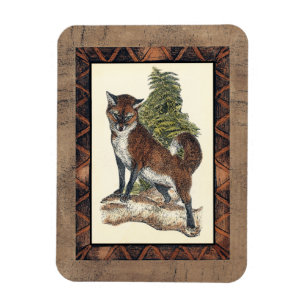 Rustic Fox Stepping on a Tree Trunk Magnet