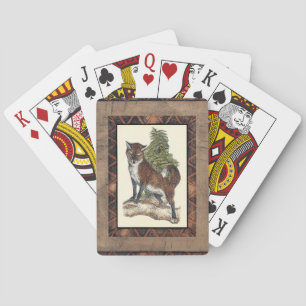 Rustic Fox Stepping on a Tree Trunk Playing Cards