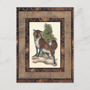 Rustic Fox Stepping on a Tree Trunk Postcard