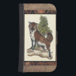 Rustic Fox Stepping on a Tree Trunk Samsung S4 Wallet Case<br><div class="desc">This rustic print illustrates a fox in front of a pine tree. The colours are in the soft pastel range and the framing of the picture has traditional motives in the brown gama. This designs would be a perfect addition to your country house decoration.</div>