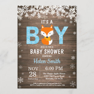 Rustic Fox Winter Boy Baby Shower Invitation