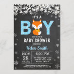 Rustic Fox Winter Boy Baby Shower Invitation<br><div class="desc">Rustic Fox Winter Boy Baby Shower Invitation. White Snowflake. Baby its cold outside Baby Shower invitation. Boy Baby Shower Invitation. Winter Holiday Baby Shower Invite. Chalkboard Background. Black and White. For further customisation,  please click the "Customise it" button and use our design tool to modify this template.</div>