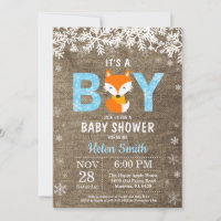 Rustic Fox Winter Boy Baby Shower Invitation
