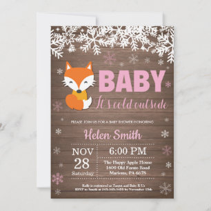 Rustic Fox Winter Girl Baby Shower Invitation