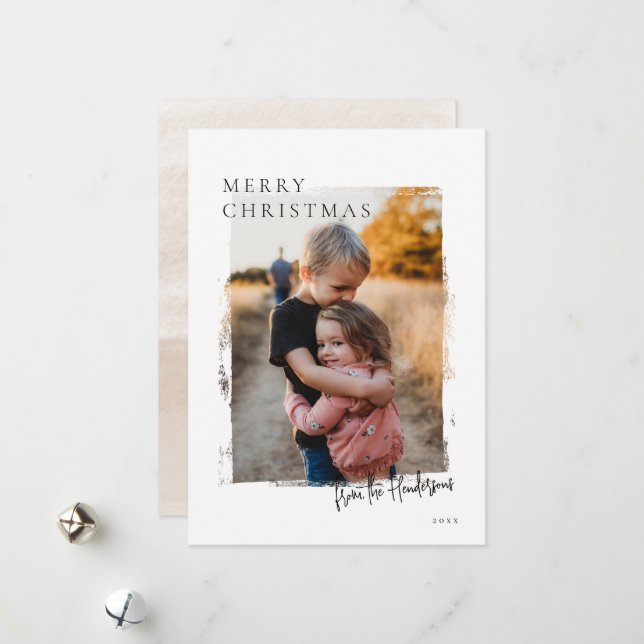 Rustic Frame Modern Holiday Photo Card (Front/Back In Situ)