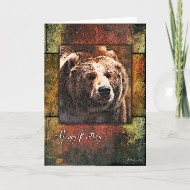 Rustic Framed Grizzly Birthday Card (Front)