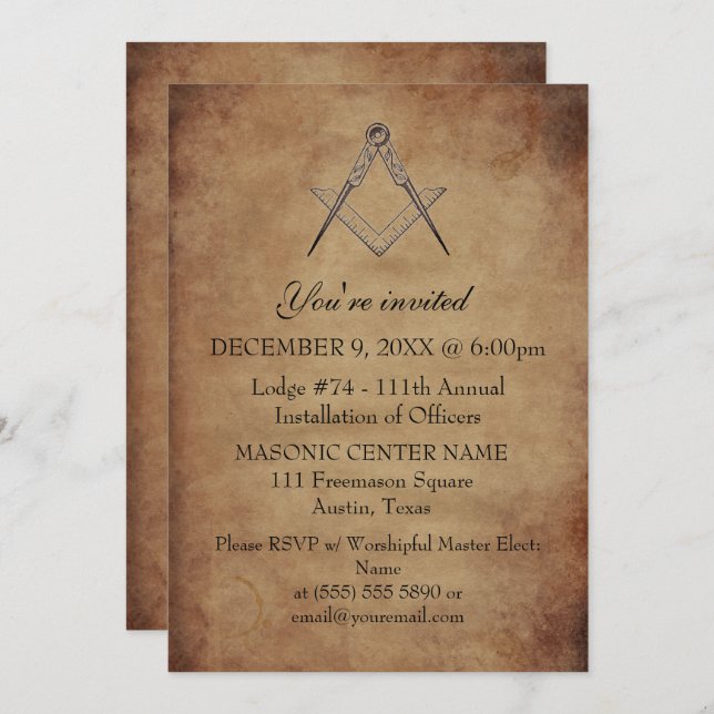 Rustic Freemason Masonry Black Masonic  Invitation (Front/Back)