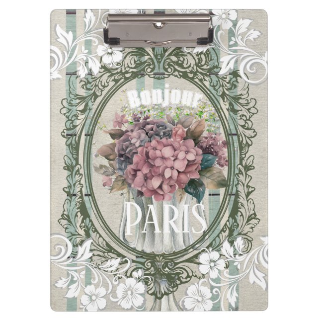 Rustic French background Decor Bonjour Floral chic Clipboard (Front)