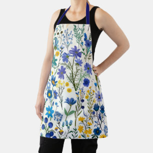 Rustic French Blue Garden Wildflowers Apron