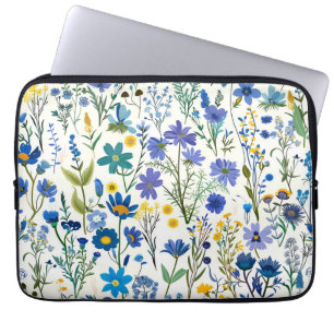 Rustic French Blue Garden Wildflowers Laptop Sleeve