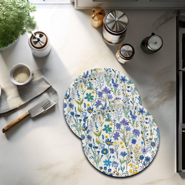 Rustic French Blue Garden Wildflowers Paper Plate (Creator Uploaded)