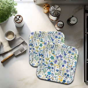 Rustic French Blue Garden Wildflowers Paper Plate