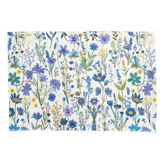Rustic French Blue Garden Wildflowers Pillowcase (Front)