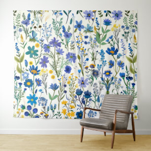 Rustic French Blue Garden Wildflowers Tapestry