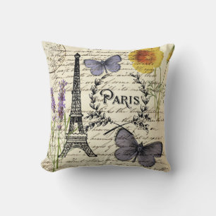 rustic french country scripts paris eiffel tower cushion