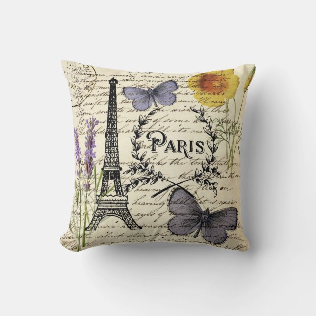 rustic french country scripts paris eiffel tower cushion (Front)