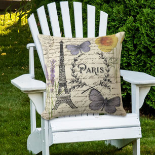 rustic french country scripts paris eiffel tower cushion