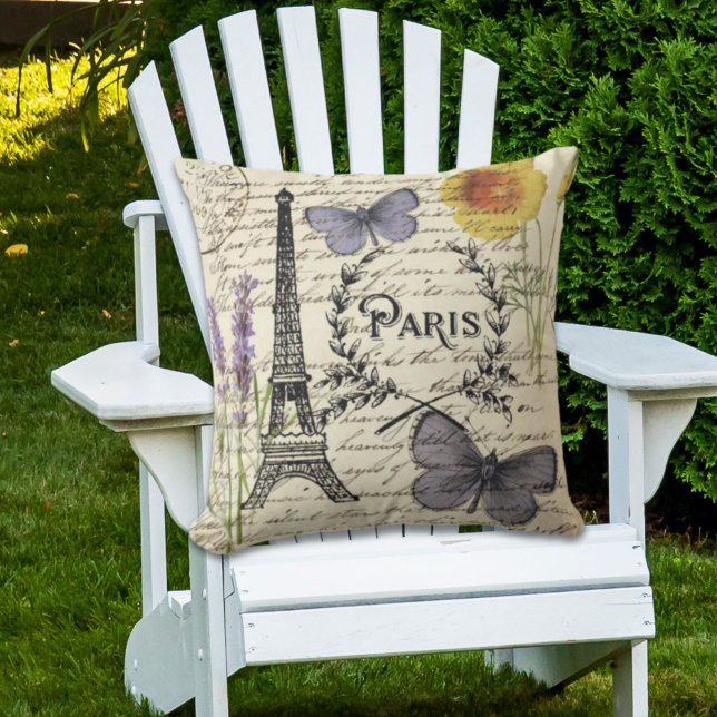 rustic french country scripts paris eiffel tower cushion (rustic french country scripts paris eiffel tower outdoor pillow)