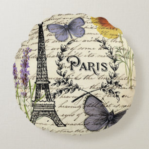 rustic french country scripts paris eiffel tower round cushion
