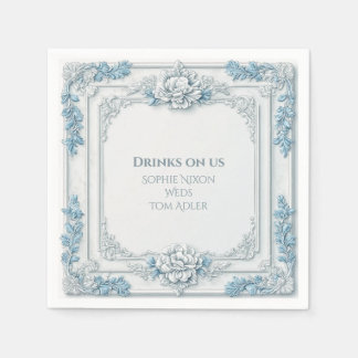 Rustic French Country Shabby Chic Decor White Blue Napkin
