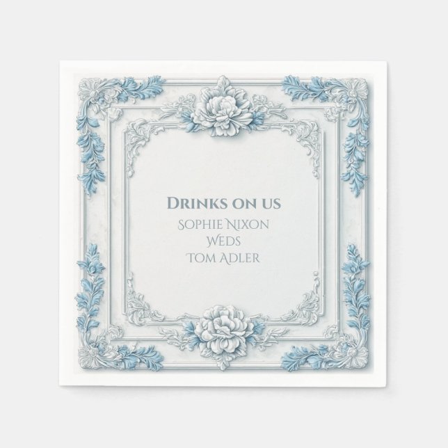 Rustic French Country Shabby Chic Decor White Blue Napkin (Front)