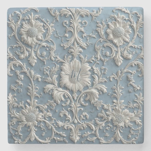 Rustic French Country Shabby Chic Decor White Blue Stone Coaster (Front)
