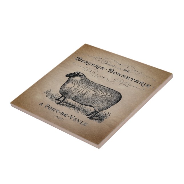 Rustic French Country Sheep Typography Farmhouse Tile (Side)