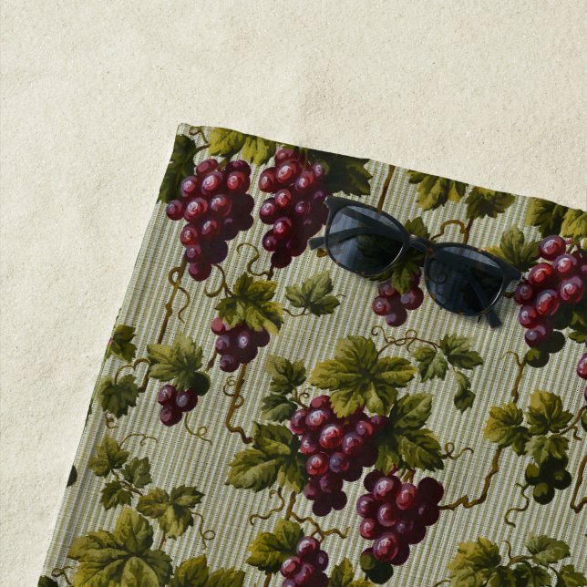 Rustic French Country Vineyard Grapevine Art Beach Towel (In Situ)