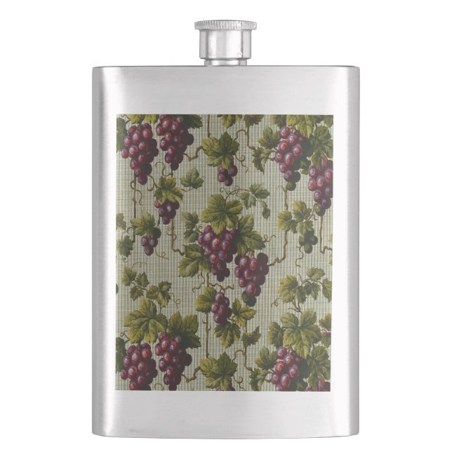 Rustic French Country Vineyard Grapevine Art Hip Flask (Front)