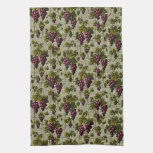 Rustic French Country Vineyard Grapevine Art Tea Towel