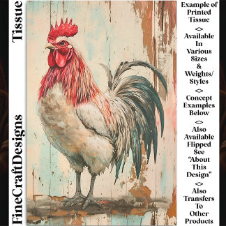 Rustic French Farmhouse Rooster DB6L Decoupage Tissue Paper
