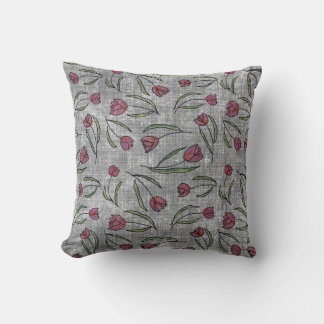 Rustic French Linen Tulip Pattern: Pink Floral Ele Cushion