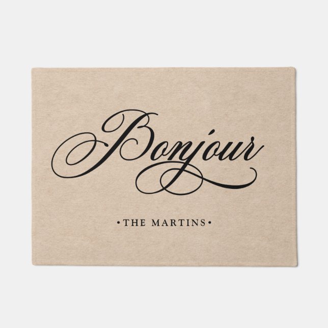 Rustic French Script Kraft Look | Bonjour Doormat (Front)