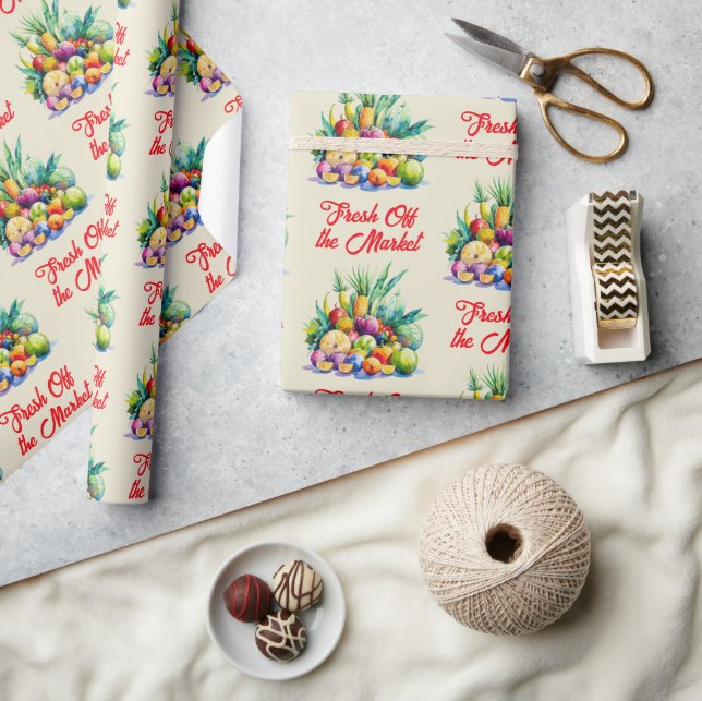 Rustic Fresh Off the Market Fruit Bridal Shower Wrapping Paper (Crafts)