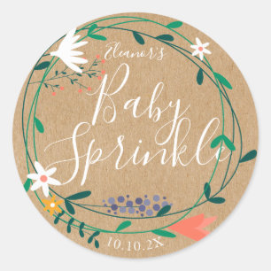 Rustic fresh spring floral garland baby sprinkle classic round sticker