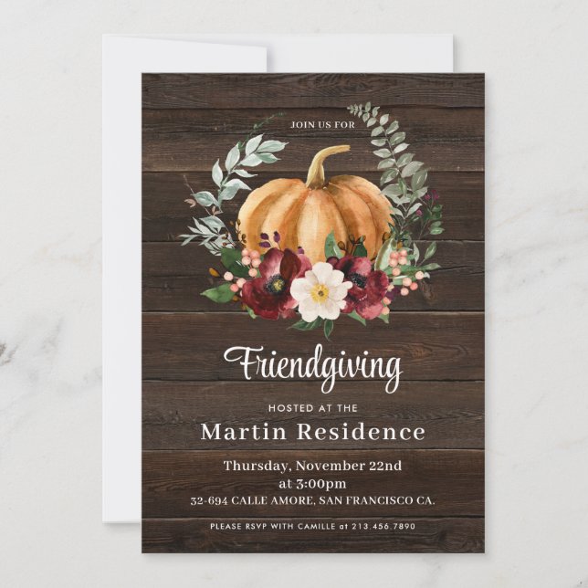 Rustic Friendgiving Thanksgiving Dinner Invitation (Front)