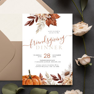 Rustic Friendsgiving botanical Thanksgiving dinner Invitation