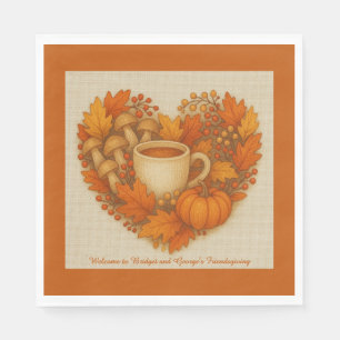 rustic Friendsgiving cocoa mug & Autumn leaves Napkin