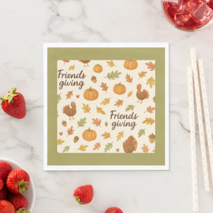 Rustic Friendsgiving Fall autumn pumpkins leaves Napkin