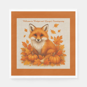 rustic Friendsgiving fox & Autumn leaves party Napkin